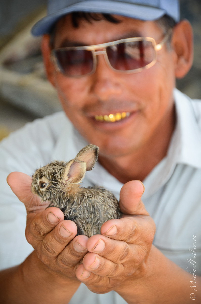 After climbing a derelict cemetery TV-tower this man appeared holding a bunny