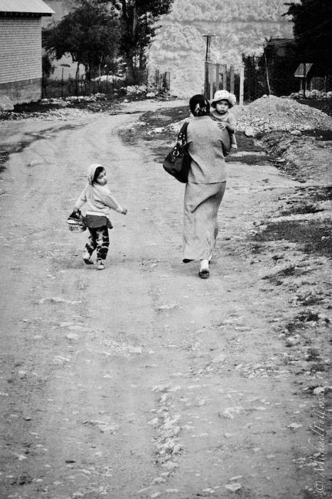 Mother and two children in Kyrgyzstan