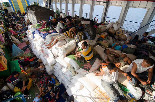 overcrowded overnight ferry in Sulawesi