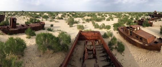 Aral Sea fishing boats, dragged here to die together.