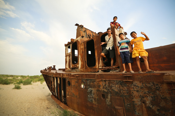 rusted ships in the Aral Sea