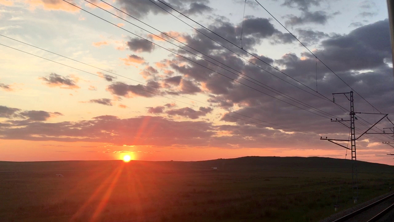 Sunset over Russian steppe near Mongolia
